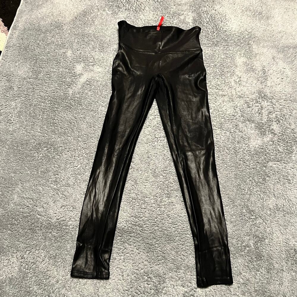 SPANX Leggings Pants Womens Medium Petite Faux Leather Shiny Metallic Pants